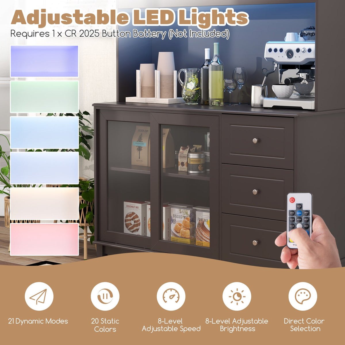 Kitchen Hutch with LED lights and Power Outlet