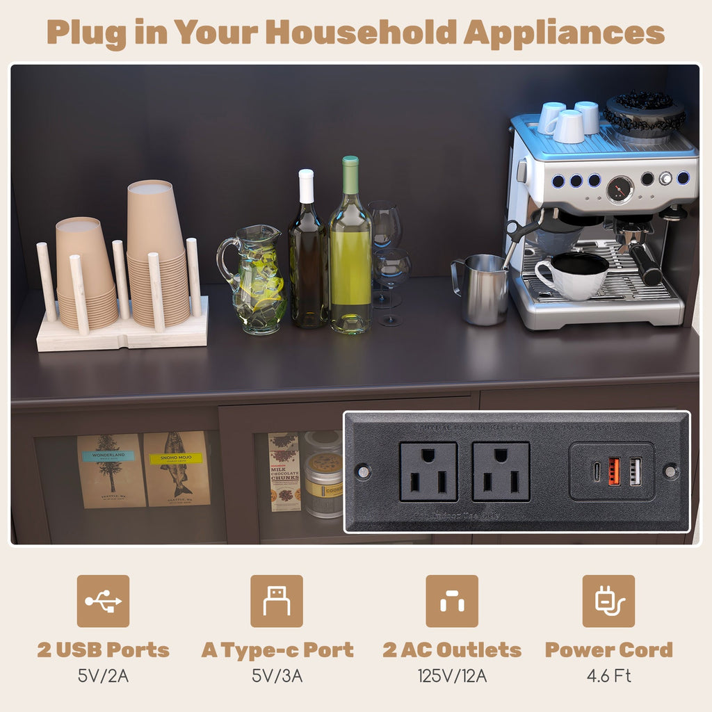 Kitchen Hutch with LED lights and Power Outlet