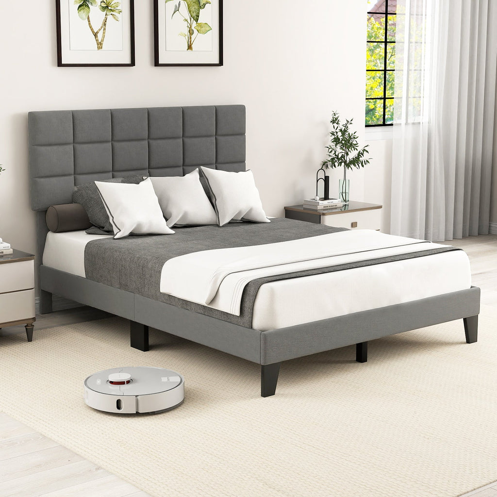 Queen Size Modern Linen Bed Frame with Adjustable Headboard
