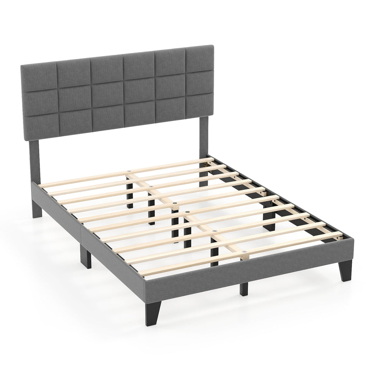Queen Size Modern Linen Bed Frame with Adjustable Headboard
