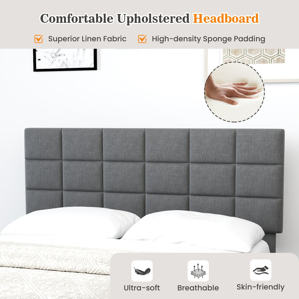 Queen Size Modern Linen Bed Frame with Adjustable Headboard
