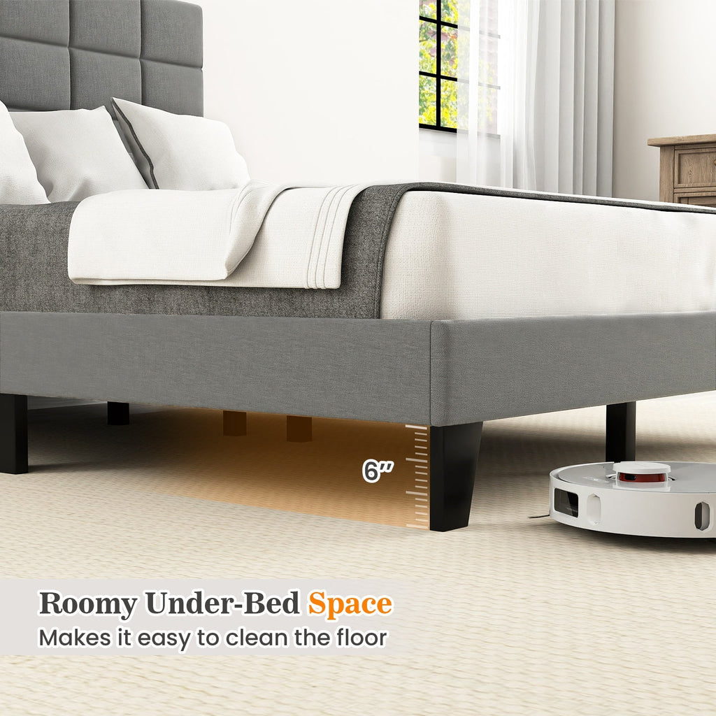 Queen Size Modern Linen Bed Frame with Adjustable Headboard
