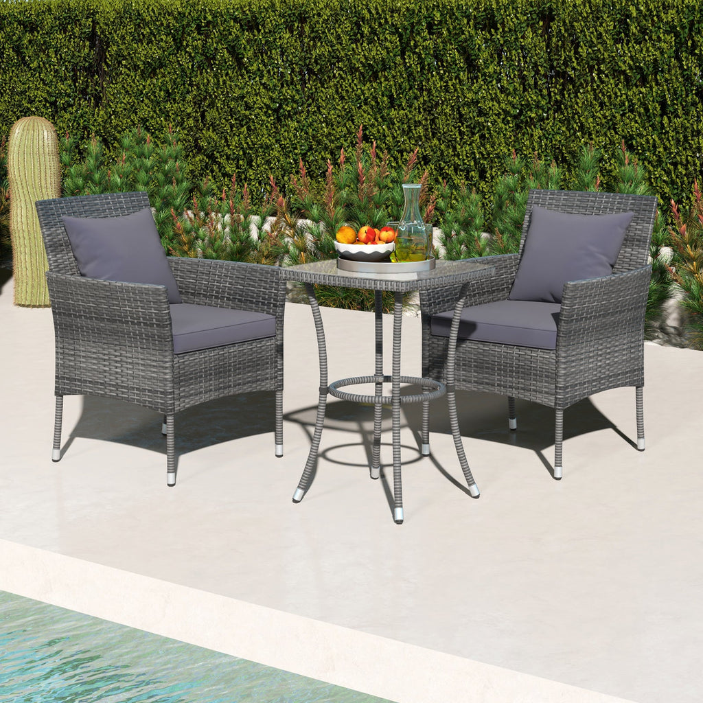 3 Pieces Patio Set with Cushioned Patio Chairs and Tempered Glass Coffee Table
