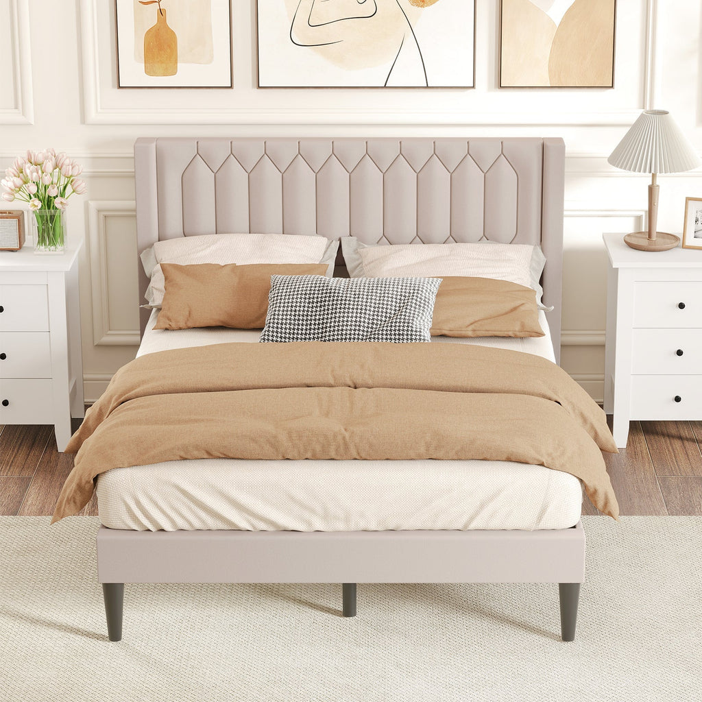 Queen Size Dutch Velvet/Linen Fabric Upholstered Platform Bed