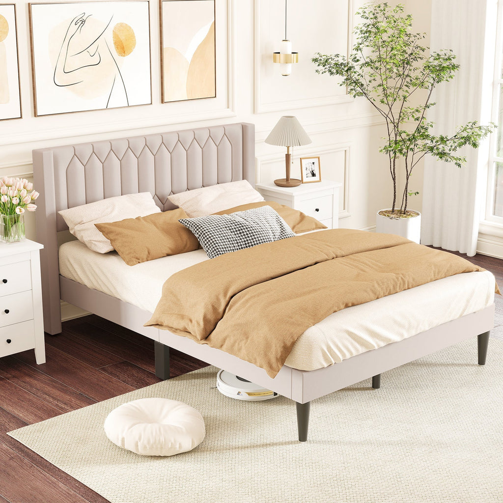 Queen Size Dutch Velvet/Linen Fabric Upholstered Platform Bed