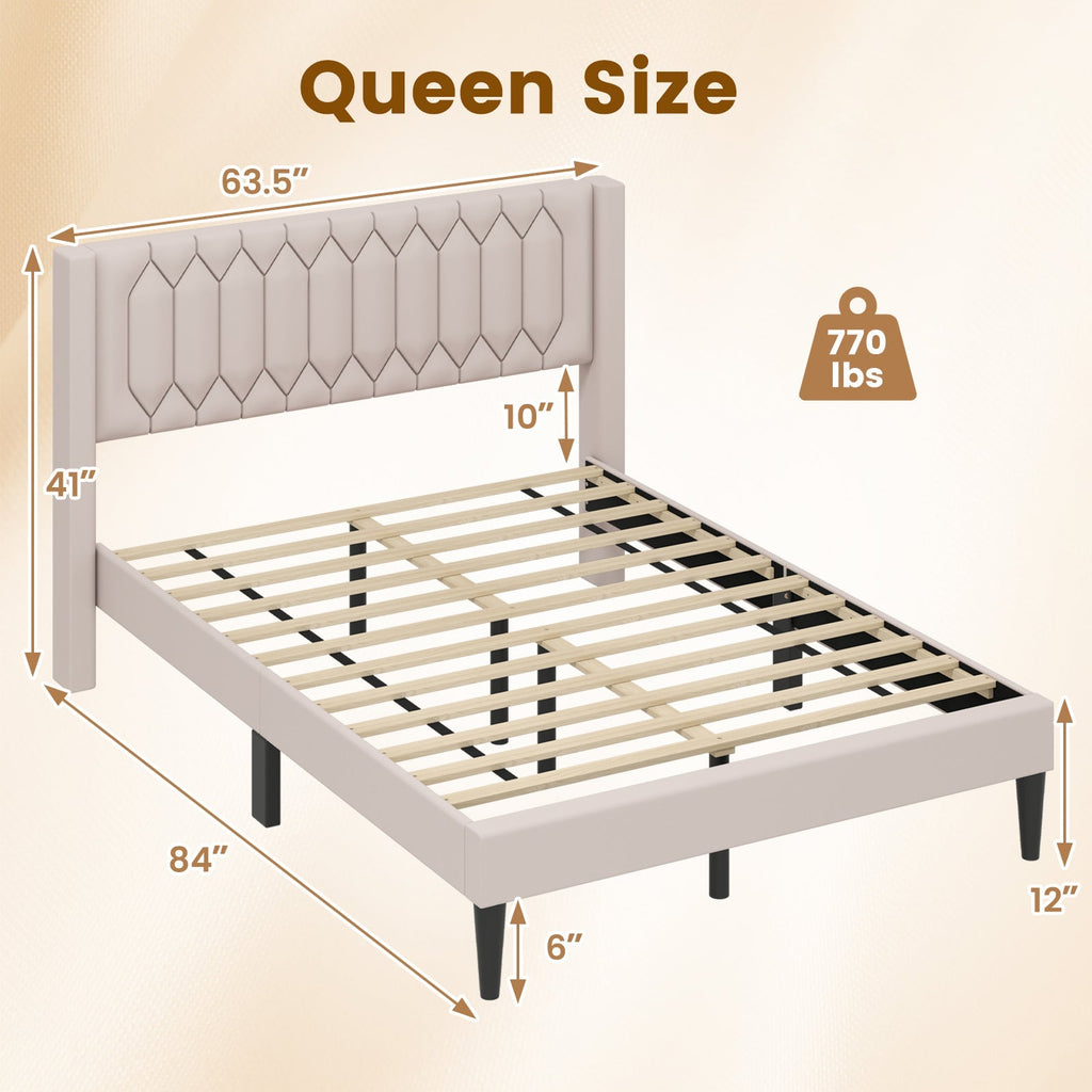 Queen Size Dutch Velvet/Linen Fabric Upholstered Platform Bed