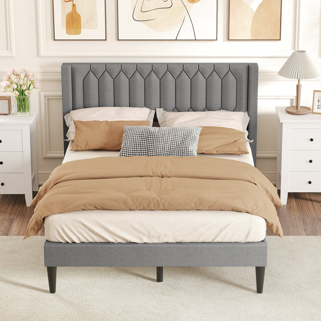 Queen Size Dutch Velvet/Linen Fabric Upholstered Platform Bed
