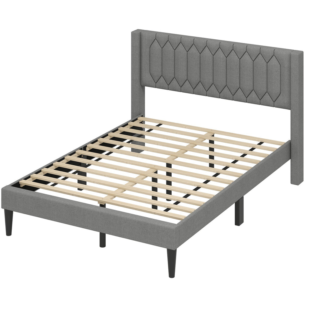 Queen Size Dutch Velvet/Linen Fabric Upholstered Platform Bed