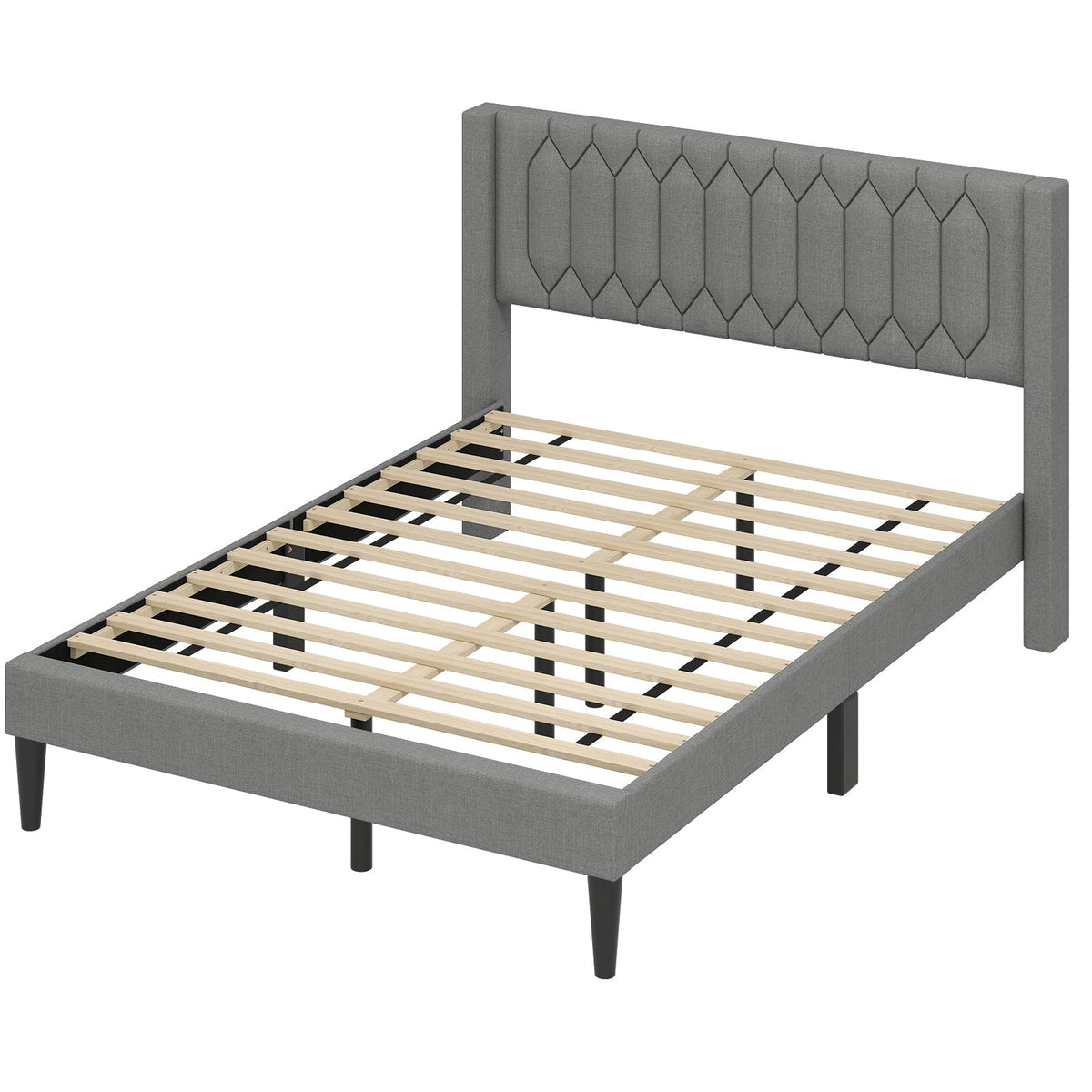 Queen Size Dutch Velvet/Linen Fabric Upholstered Platform Bed