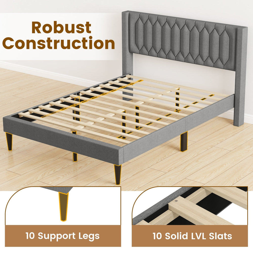 Queen Size Dutch Velvet/Linen Fabric Upholstered Platform Bed