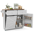 Rolling Kitchen Island with Trash Can Cabinet