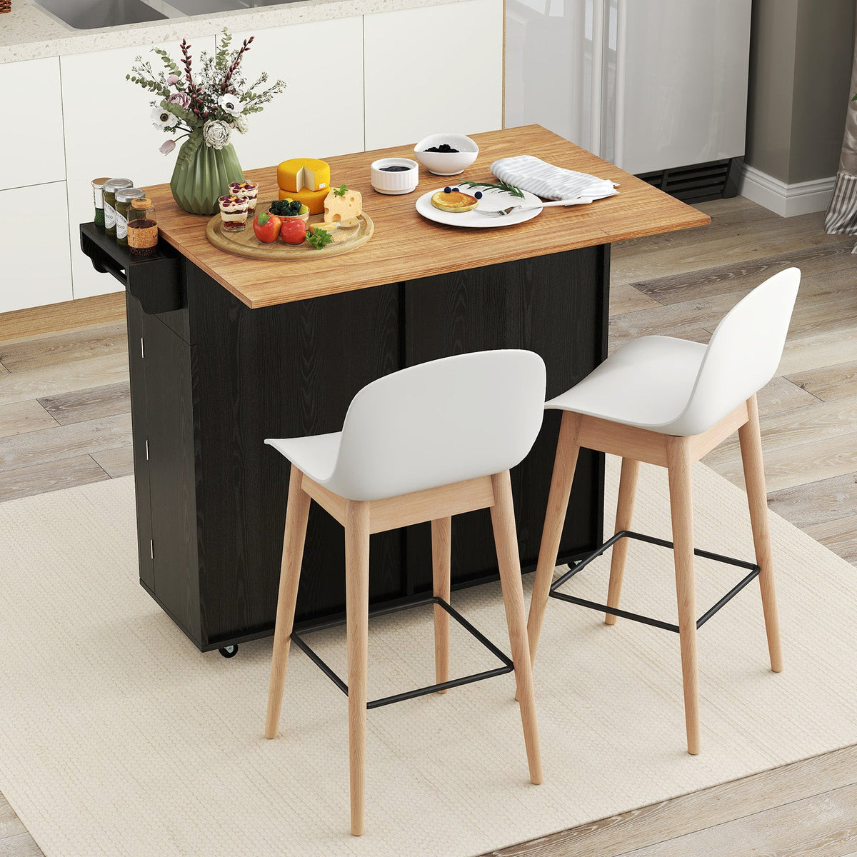 Rolling Kitchen Island with Trash Can Cabinet
