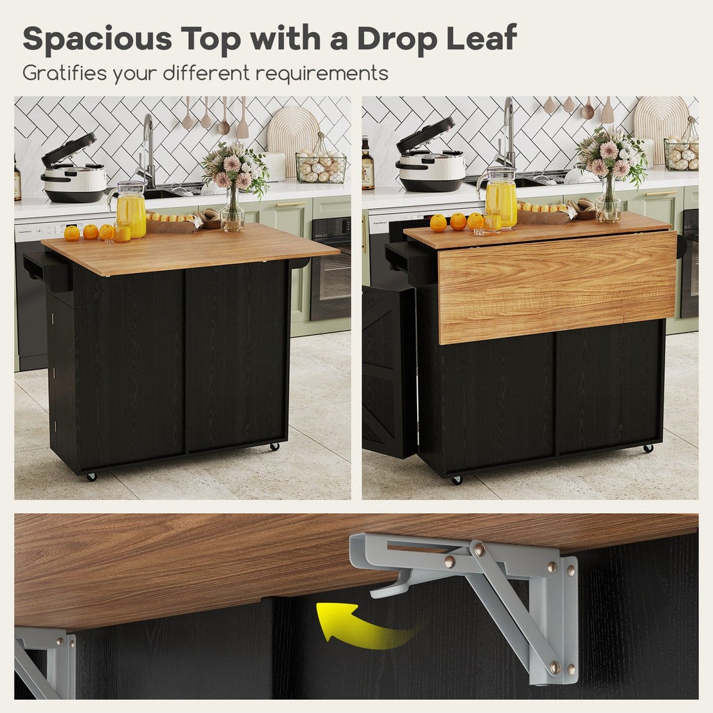 Rolling Kitchen Island with Trash Can Cabinet