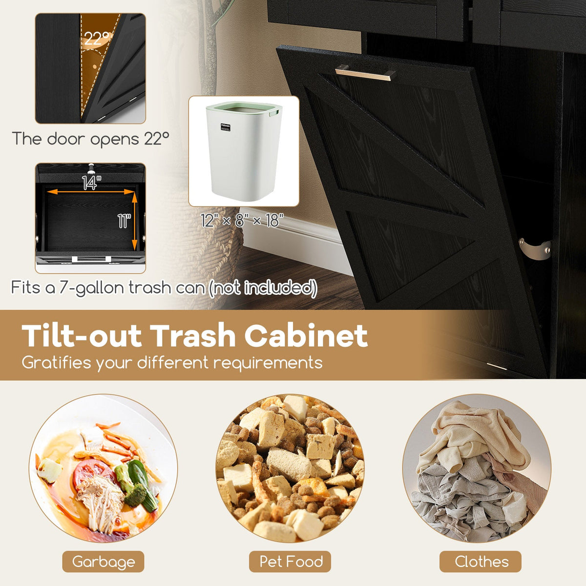 Rolling Kitchen Island with Trash Can Cabinet