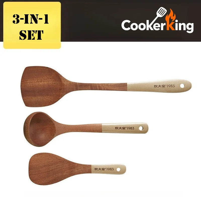 Ebony Wood Spatula and Spoon Set for Kitchen