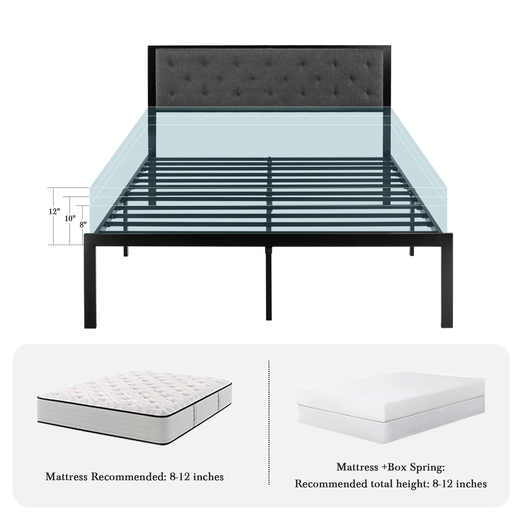 HOOMICH Metal Bed Frame With Upholstered Headboard