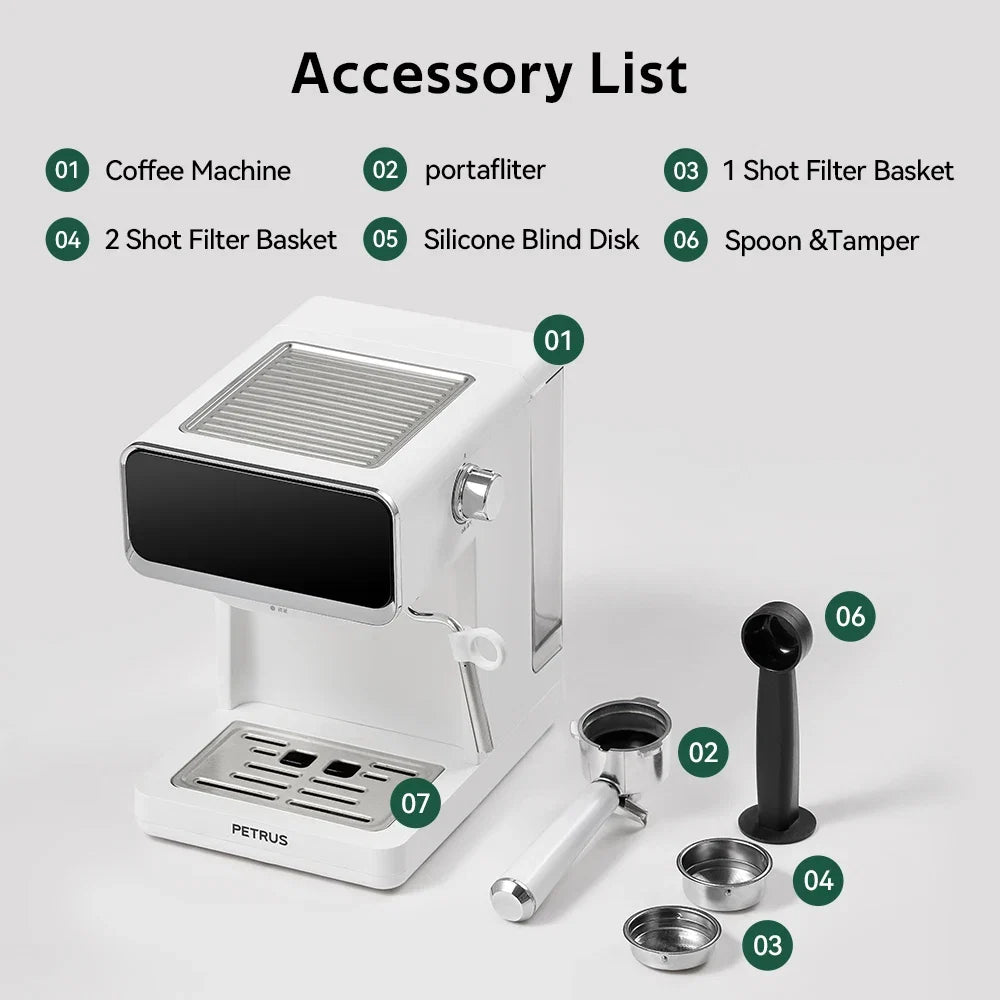 Espresso Coffee Machine With Milk Frother Wand And Removable Water Tank
