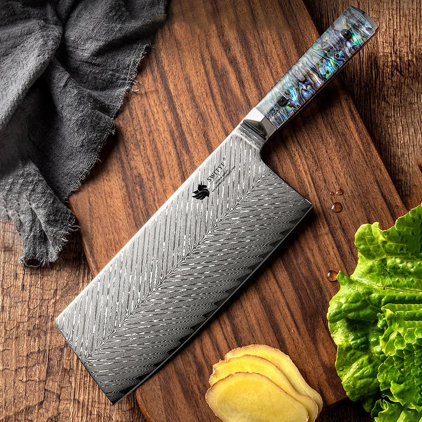 73-layers Damascus AUS-10 Steel Blade Sharp Chef Cleaver