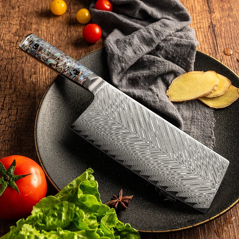 73-layers Damascus AUS-10 Steel Blade Sharp Chef Cleaver
