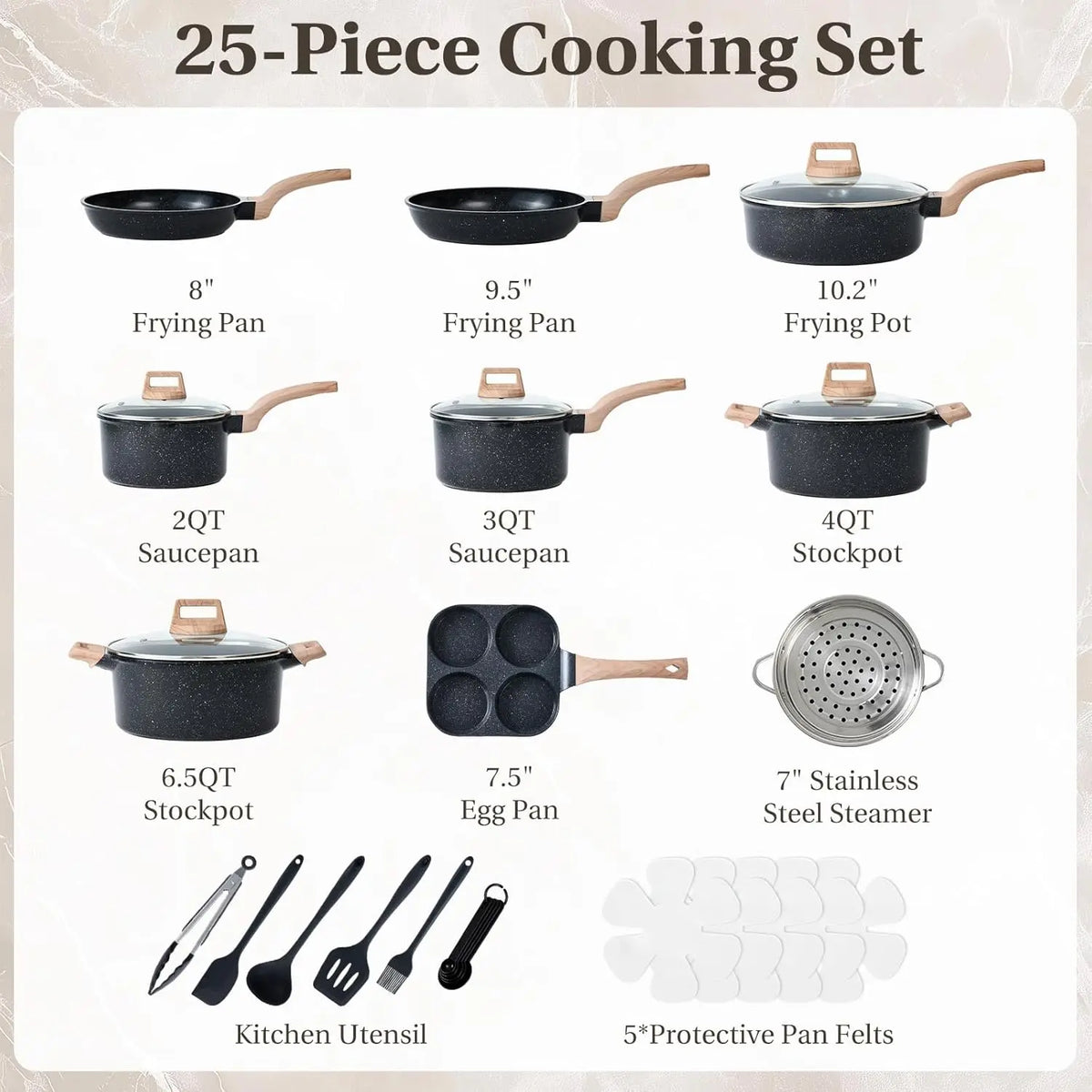 25-Piece Nonstick Cookware Set, Induction Compatible