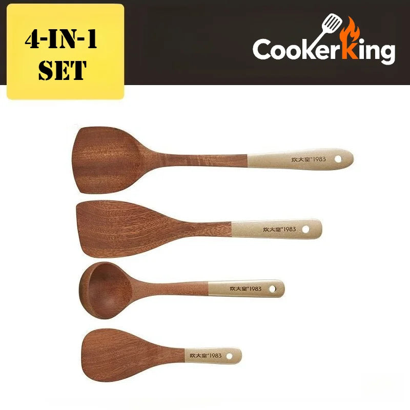 Ebony Wood Spatula and Spoon Set for Kitchen