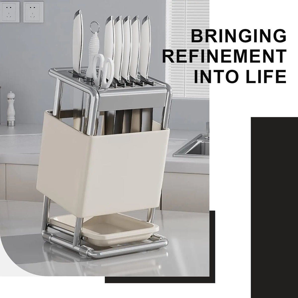 Knife Block with Drain Tray, Knife Holder without Knives