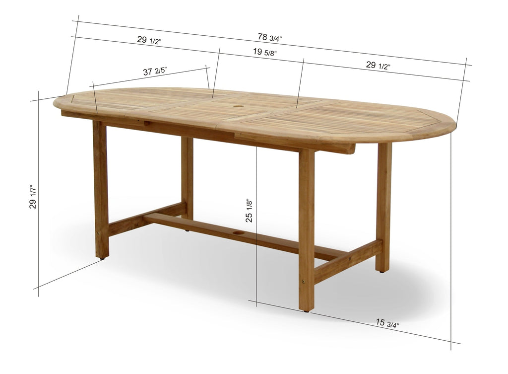 Certified Teak Wood Outdoor Patio Extendable Dining Set