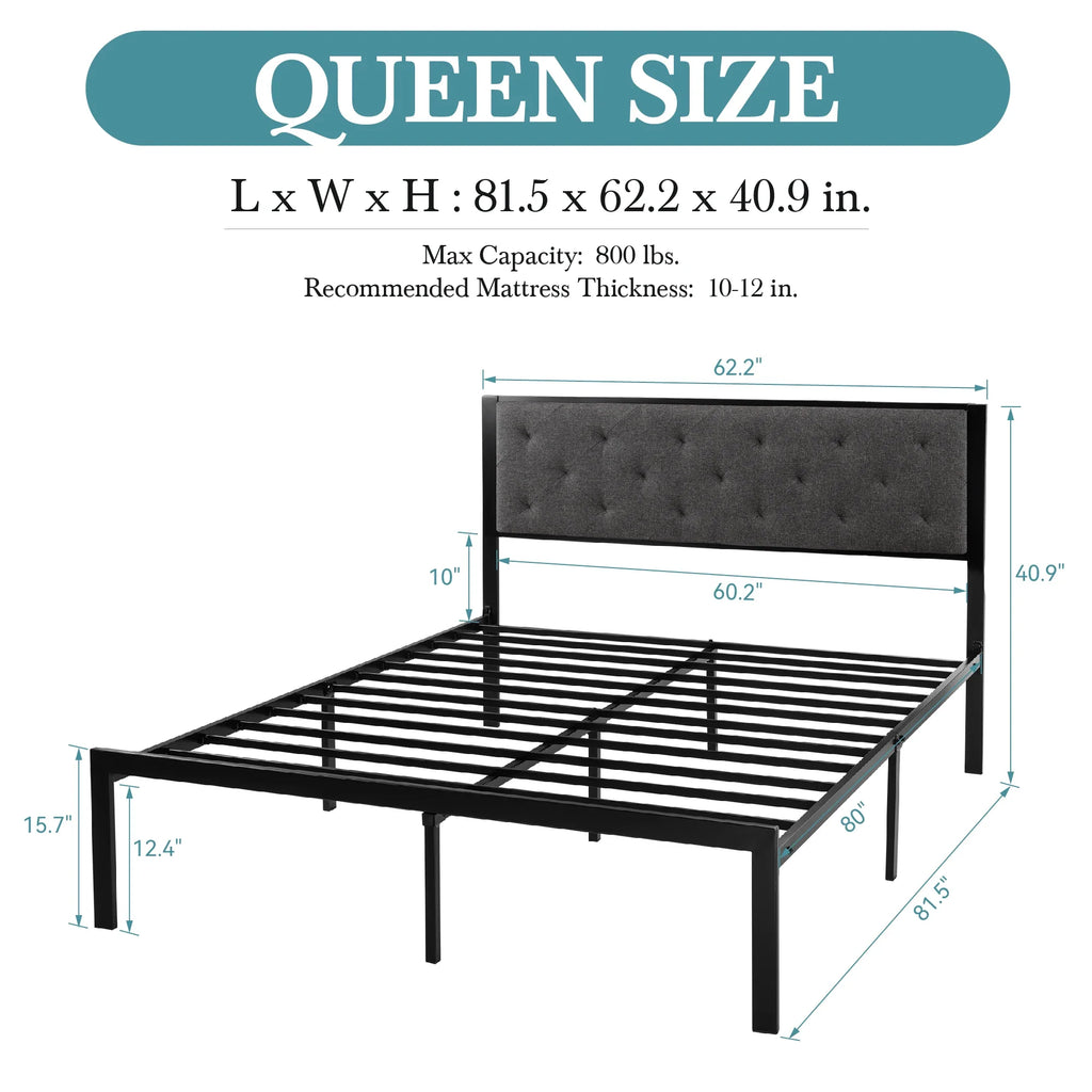 HOOMICH Metal Bed Frame With Upholstered Headboard