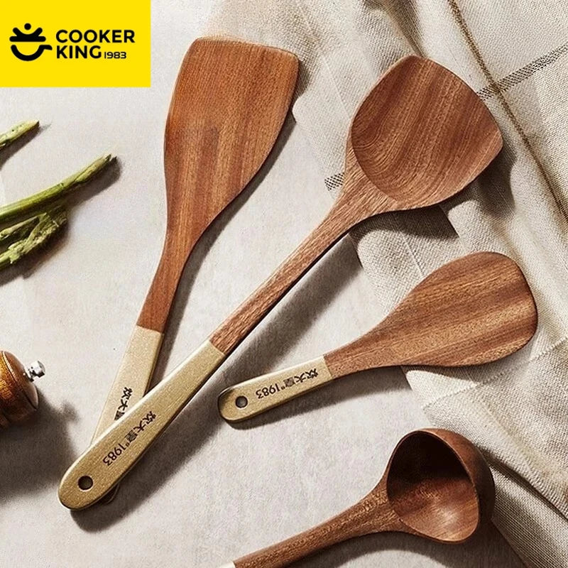 Ebony Wood Spatula and Spoon Set for Kitchen