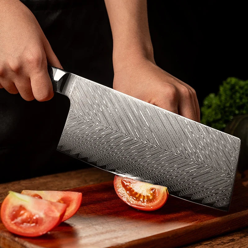 73-layers Damascus AUS-10 Steel Blade Sharp Chef Cleaver