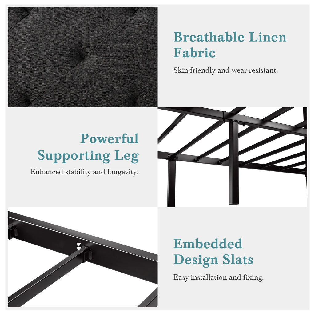 HOOMICH Metal Bed Frame With Upholstered Headboard