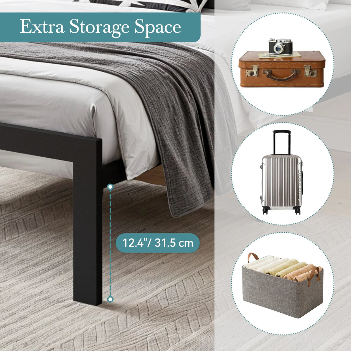 HOOMICH Metal Bed Frame With Upholstered Headboard