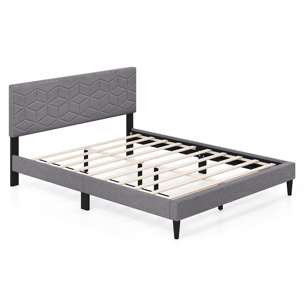 Modern Platform Bed with Linen Fabric Upholstered Headboard