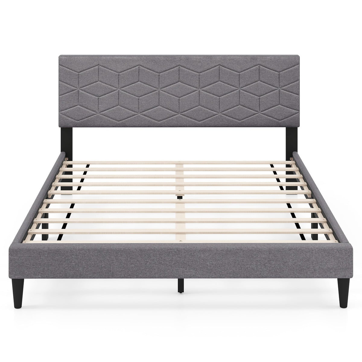 Modern Platform Bed with Linen Fabric Upholstered Headboard