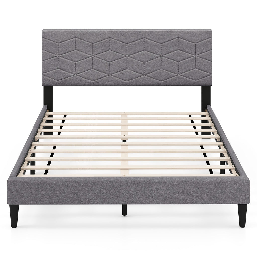 Modern Platform Bed with Linen Fabric Upholstered Headboard