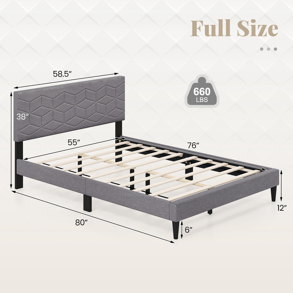 Modern Platform Bed with Linen Fabric Upholstered Headboard
