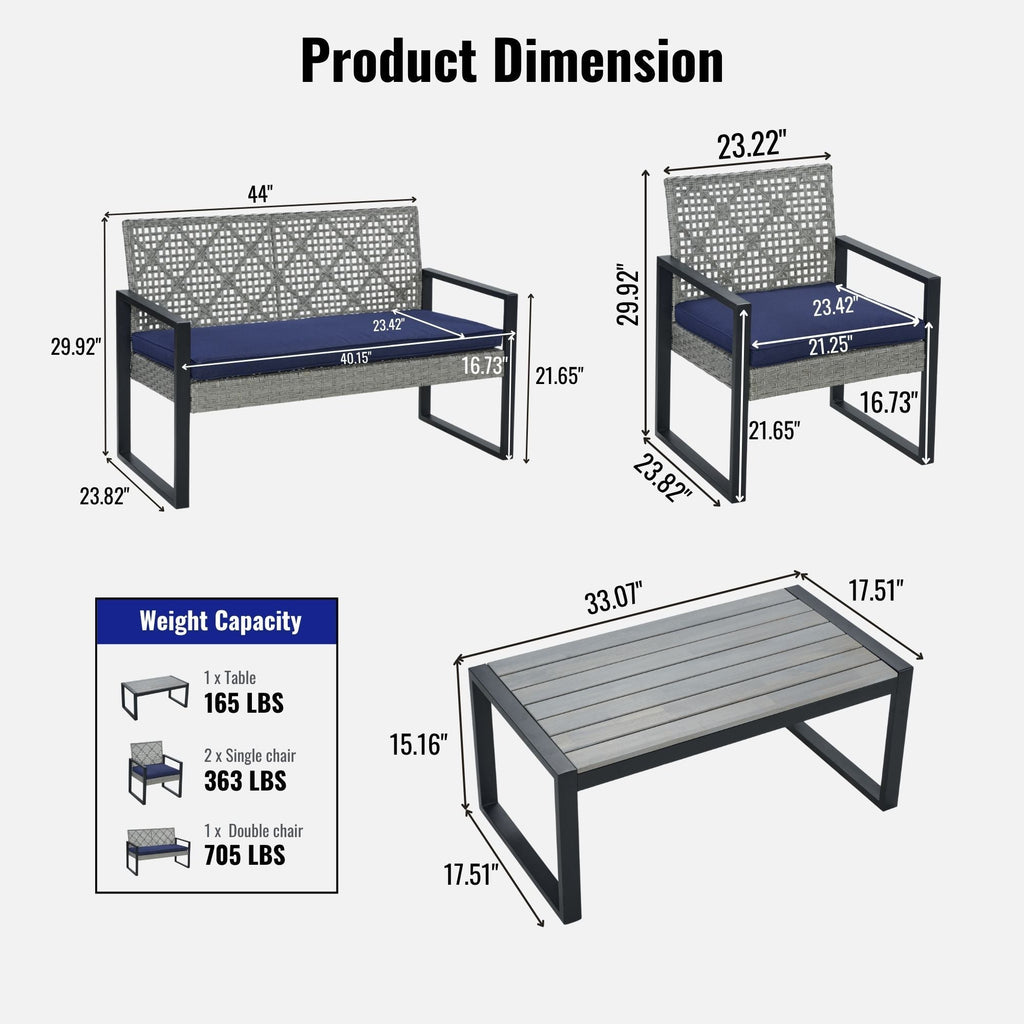 4 Piece Patio Furniture Set With Acacia Wood