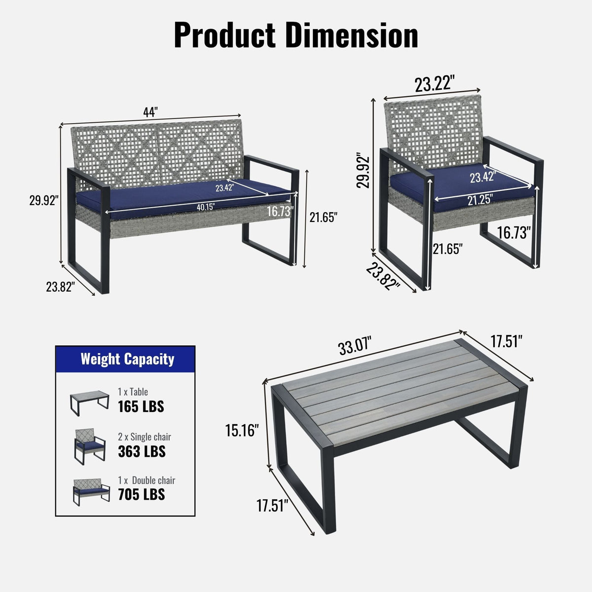 4 Piece Patio Furniture Set With Acacia Wood