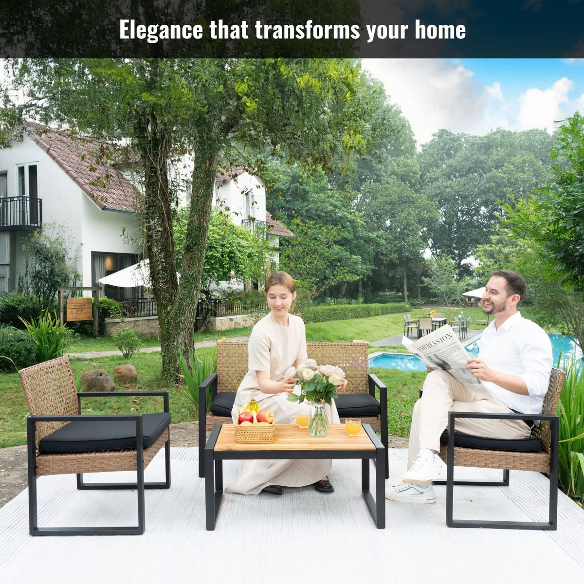 4 Piece Patio Furniture Set With Acacia Wood