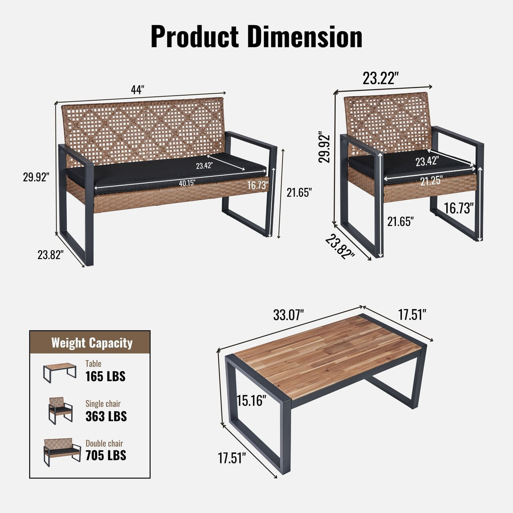 4 Piece Patio Furniture Set With Acacia Wood