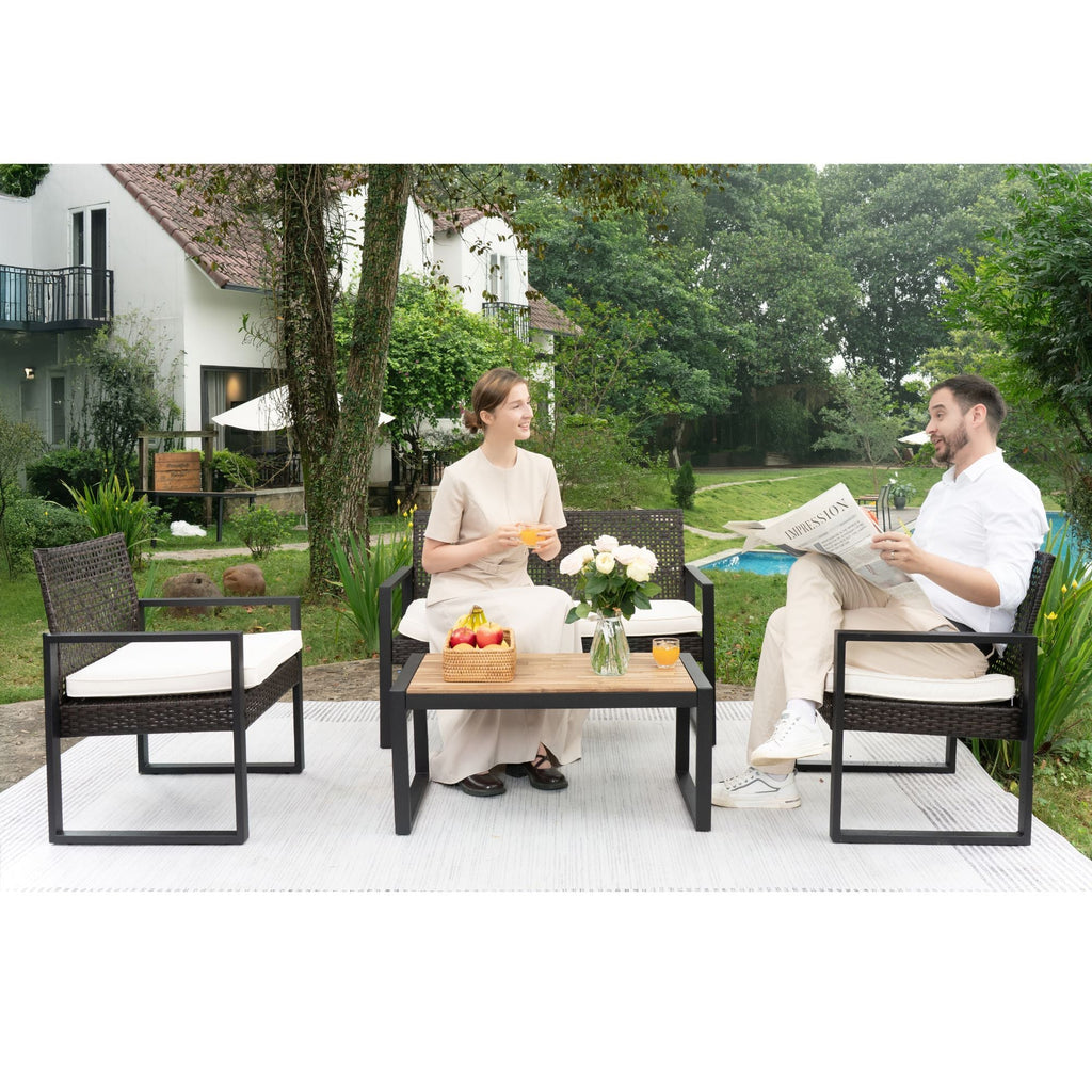 4 Piece Patio Furniture Set With Acacia Wood