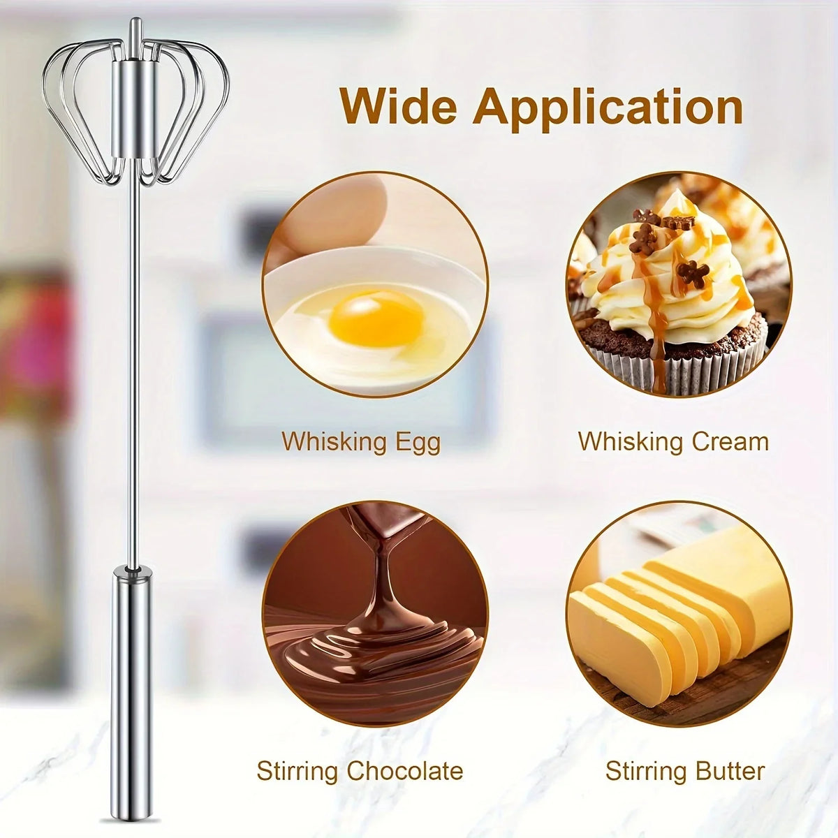 Stainless Steel Egg Beater Durable Semi-Automatic