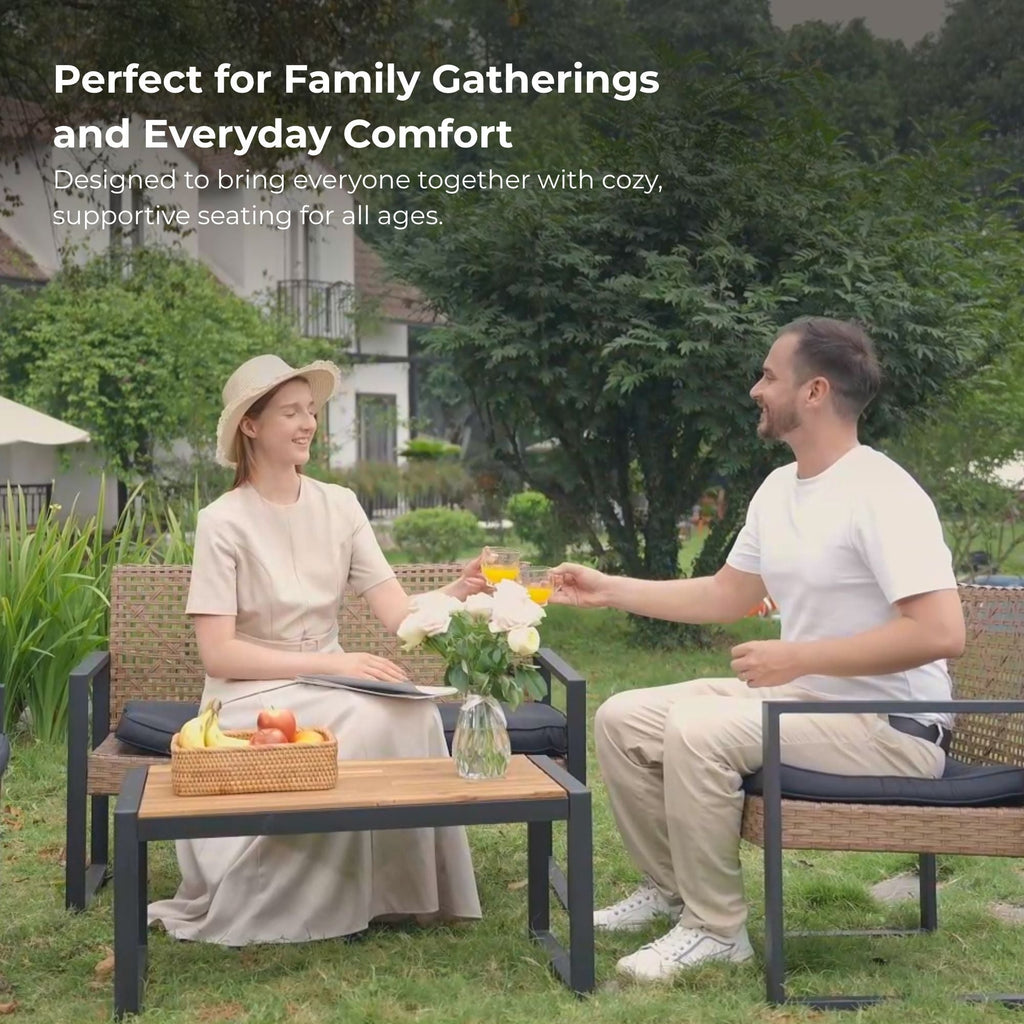 4 Piece Patio Furniture Set With Acacia Wood