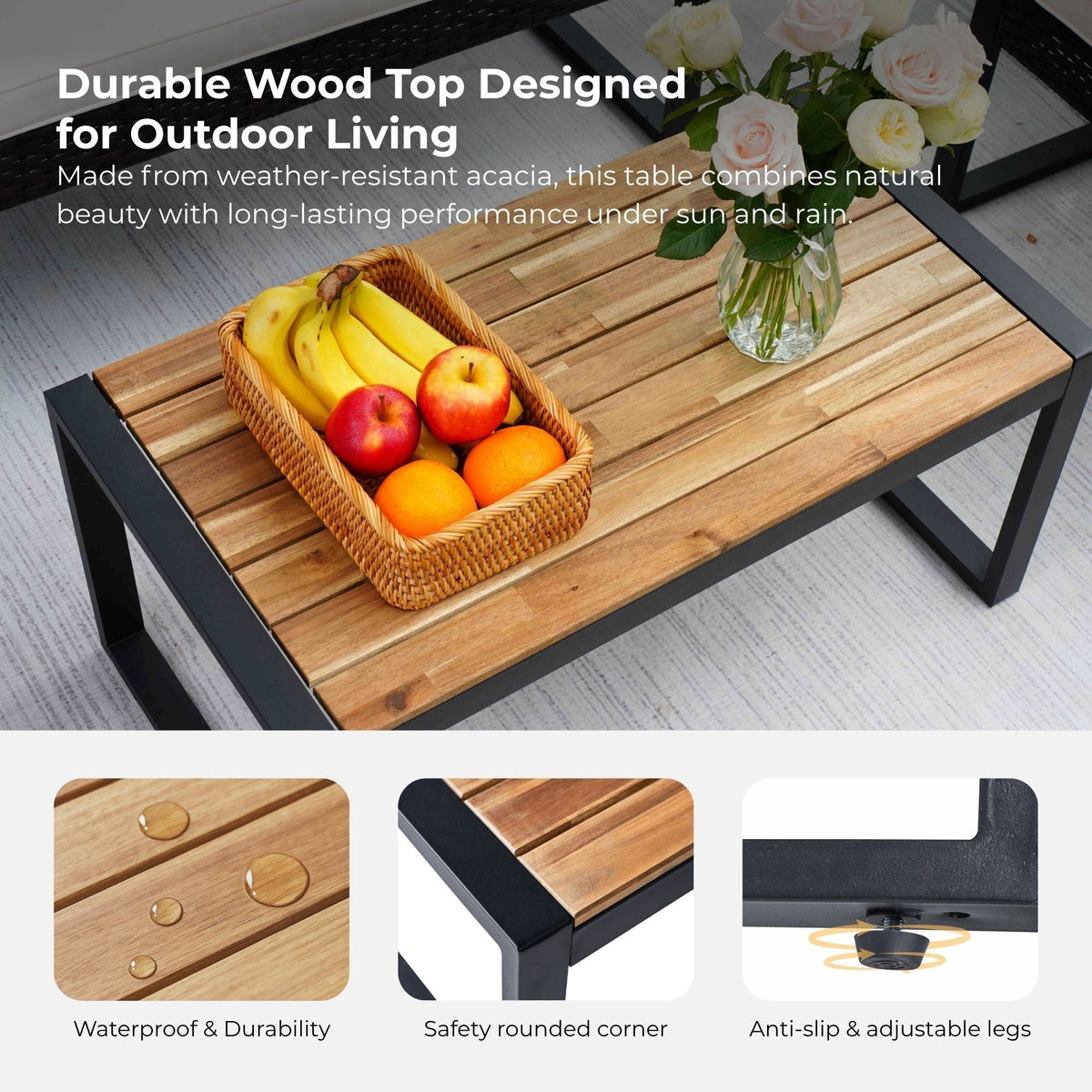 4 Piece Patio Furniture Set With Acacia Wood