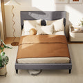 Modern Platform Bed with Linen Fabric Upholstered Headboard
