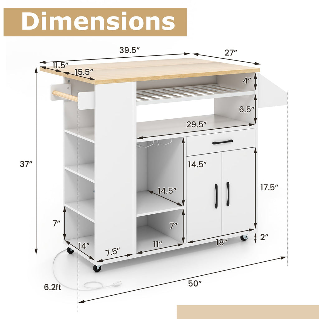 Rolling Kitchen Island Cart with Power Outlet