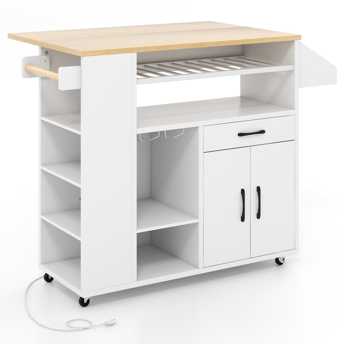 Rolling Kitchen Island Cart with Power Outlet