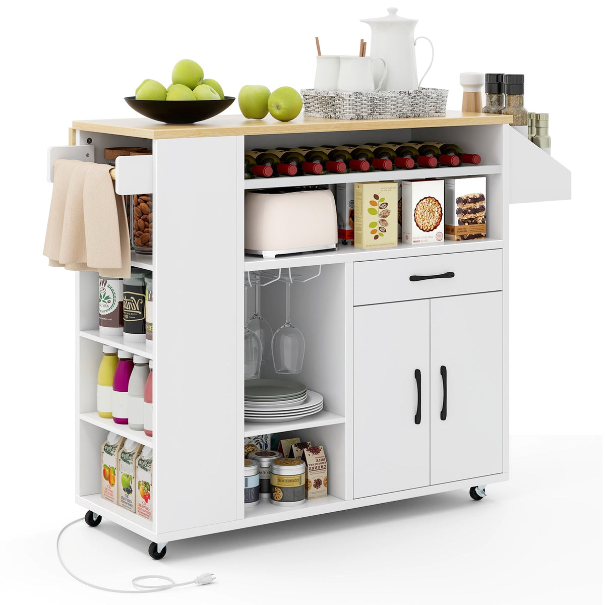 Rolling Kitchen Island Cart with Power Outlet