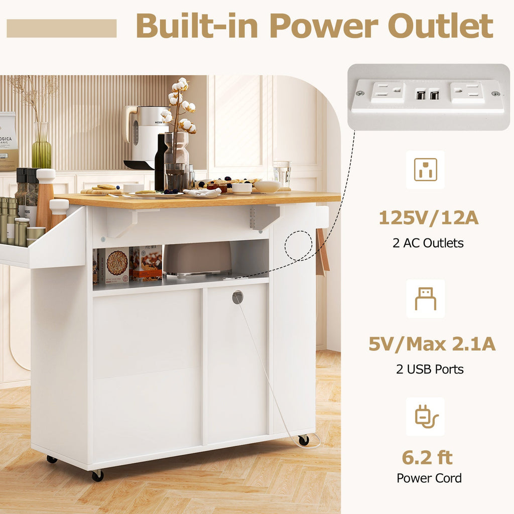 Rolling Kitchen Island Cart with Power Outlet