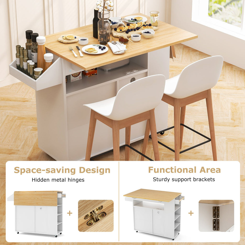 Rolling Kitchen Island Cart with Power Outlet